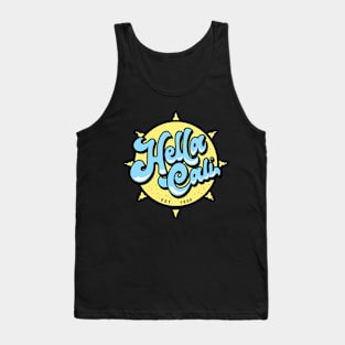 Hella Cali Yellow Sun Blue Lettering Logo Tank Top